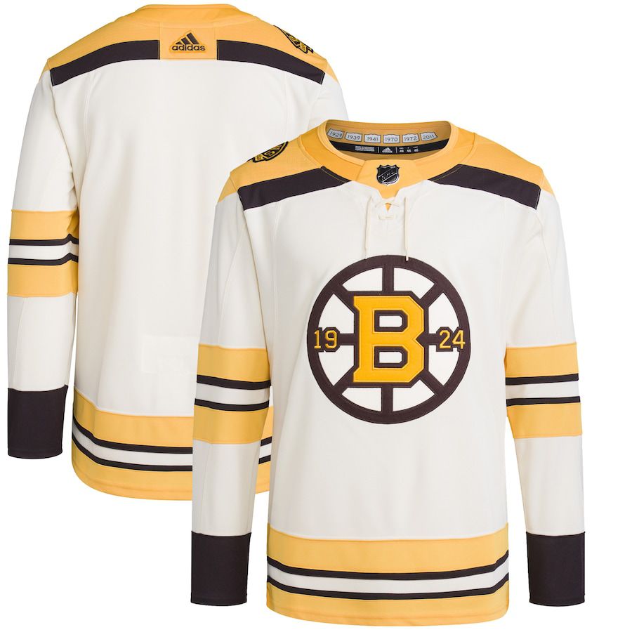Men Boston Bruins adidas Cream 100th Anniversary Primegreen Authentic NHL Jersey